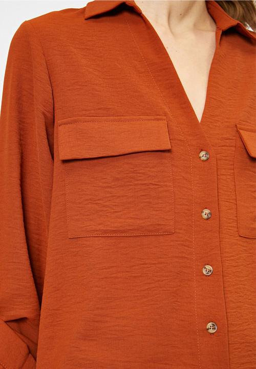 Koton - V-neck long sleeve shirt - burnt orange