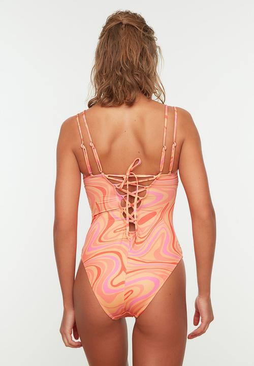 Trendyol - Marbling printed swimsuit   - multi