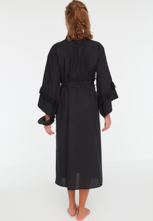 Trendyol - Tassel detailed kimono kaftan - black