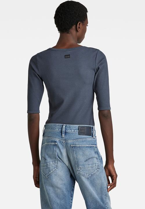G-STAR - Slim rib boat 1\2 sleeve - fantem blue
