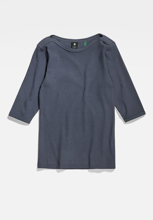 G-STAR - Slim rib boat 1\2 sleeve - fantem blue