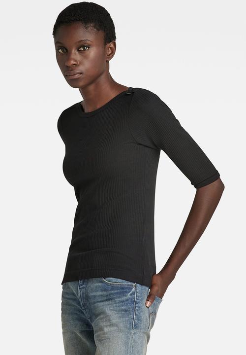 G-STAR - Slim rib boat 1\2 sleeve - dk black