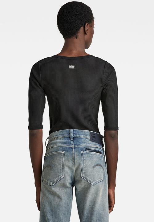 G-STAR - Slim rib boat 1\2 sleeve - dk black