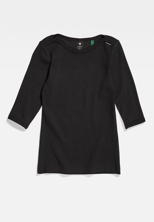 G-STAR - Slim rib boat 1\2 sleeve - dk black