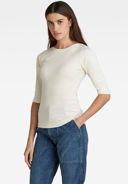 G-STAR - Slim rib boat 1\2 sleeve - papyrus