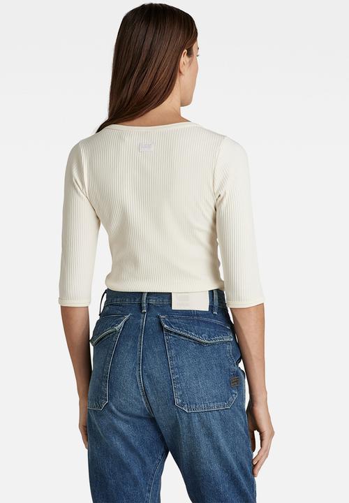 G-STAR - Slim rib boat 1\2 sleeve - papyrus