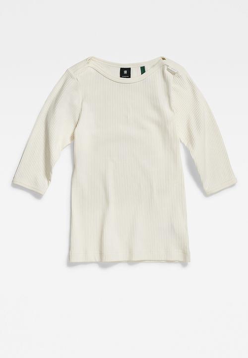G-STAR - Slim rib boat 1\2 sleeve - papyrus