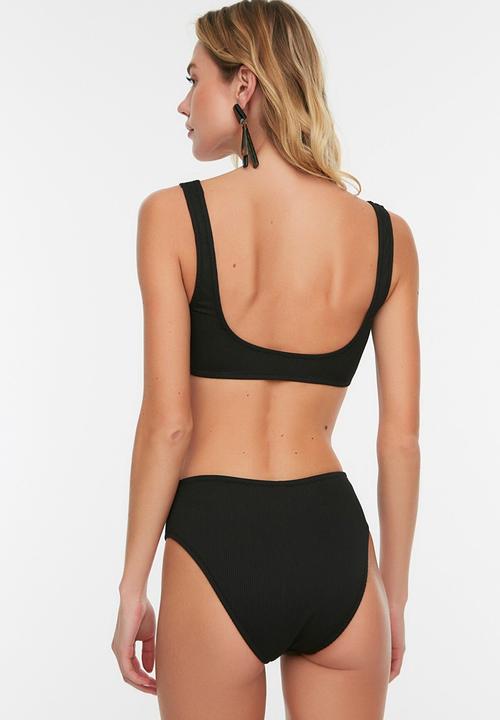 Trendyol - Buckle detailed textured swimsuit - black