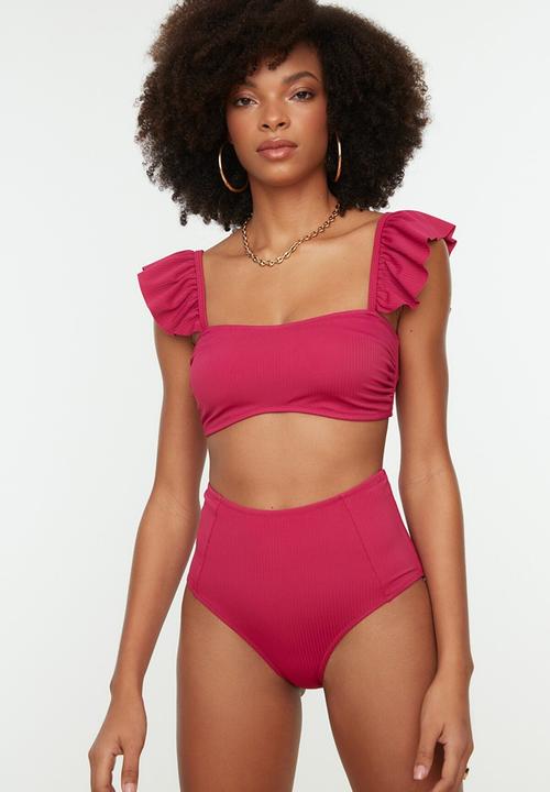 Trendyol - Textured fabric bikini bottom - fuchsia