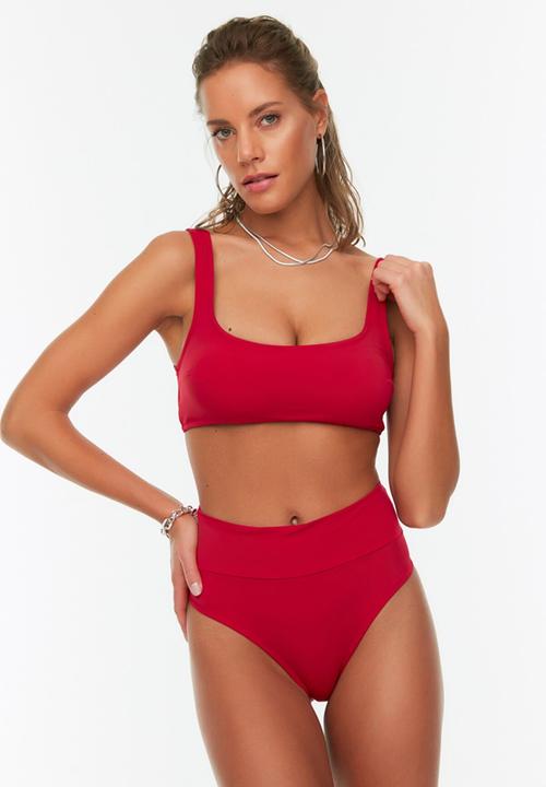 Trendyol - High waist bikini set - burgundy