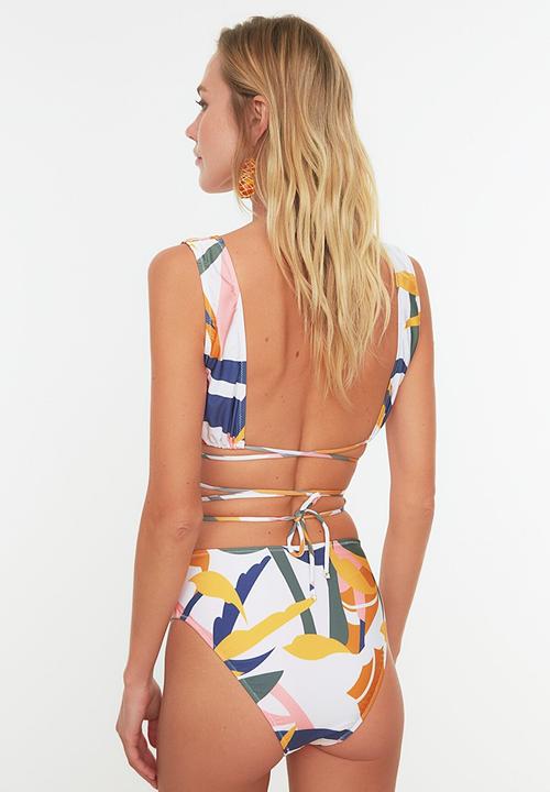 Trendyol - Abstract patterned high waist bikini bottoms - ecru