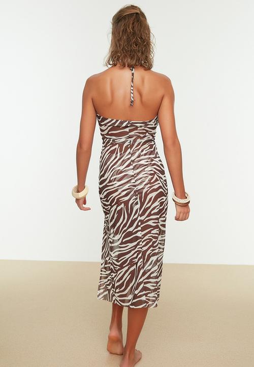 Trendyol - Zebra patterned mesh beach dress - brown