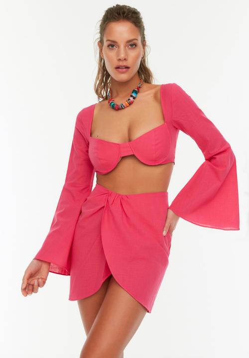 Trendyol - Long sleeve blouse-skirt set - fuchsia