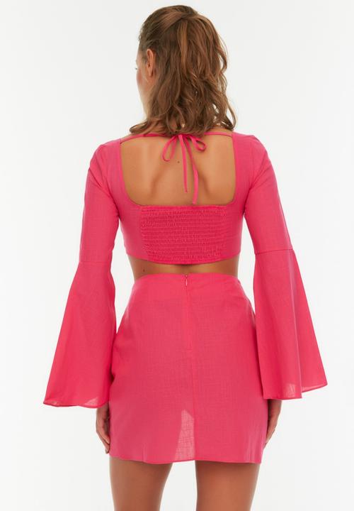 Trendyol - Long sleeve blouse-skirt set - fuchsia