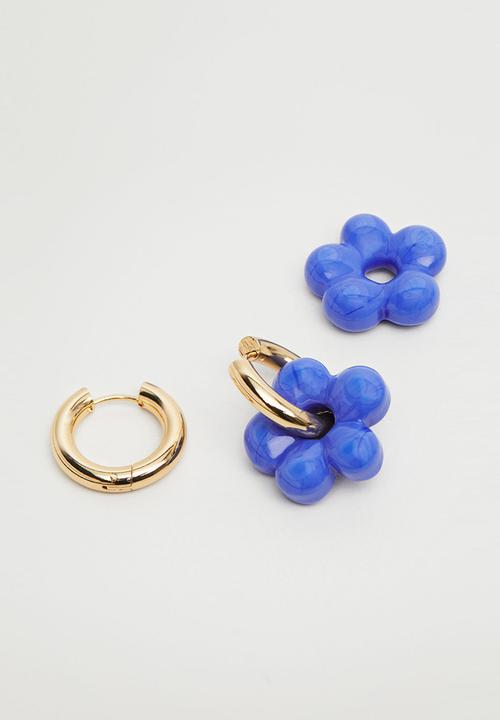 MANGO - Ceramic floral earrings - blue