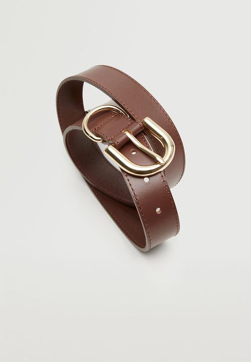 MANGO - Buckle leather belt - chocolate