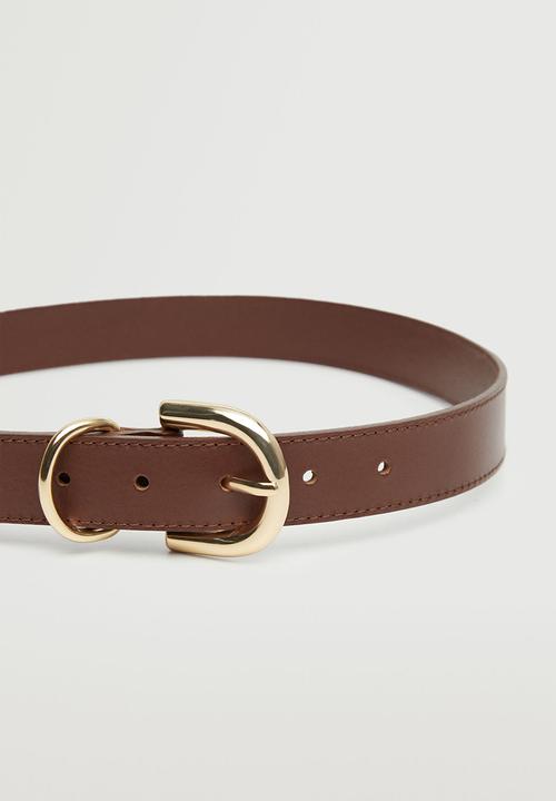 MANGO - Buckle leather belt - chocolate