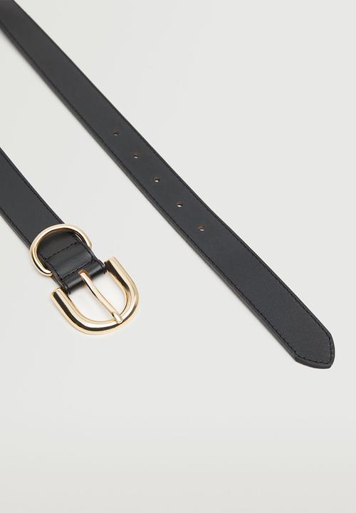 MANGO - Buckle leather belt - black