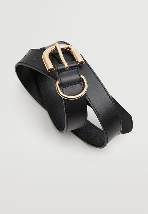 MANGO - Buckle leather belt - black