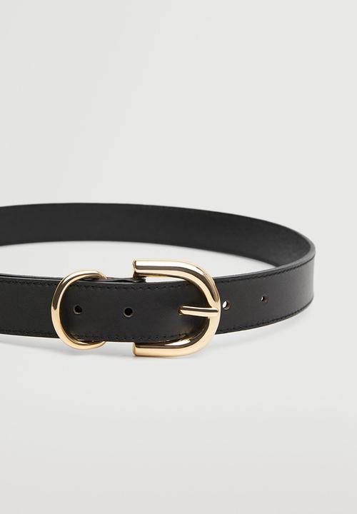 MANGO - Buckle leather belt - black