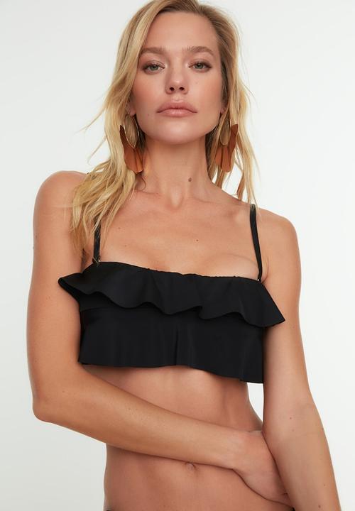Trendyol - Frilly bikini top - black