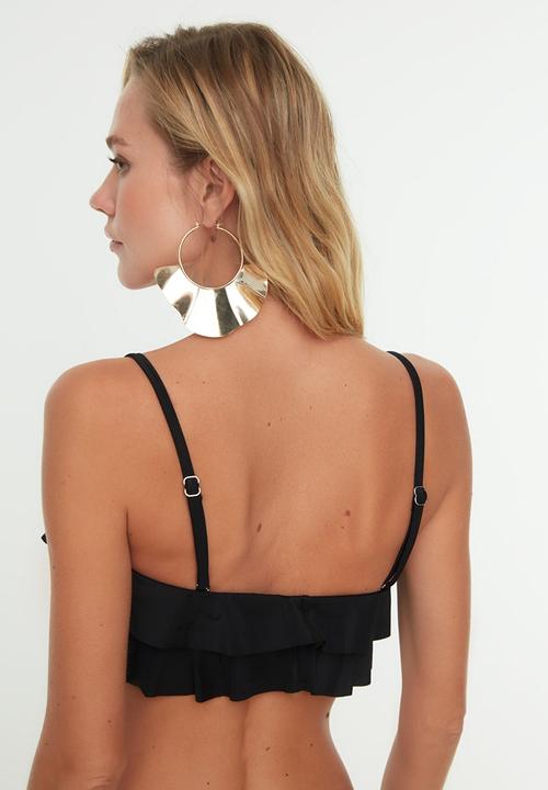Trendyol - Frilly bikini top - black