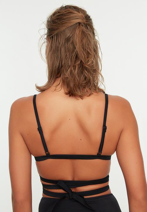 Trendyol - Tie detailed bikini top - black