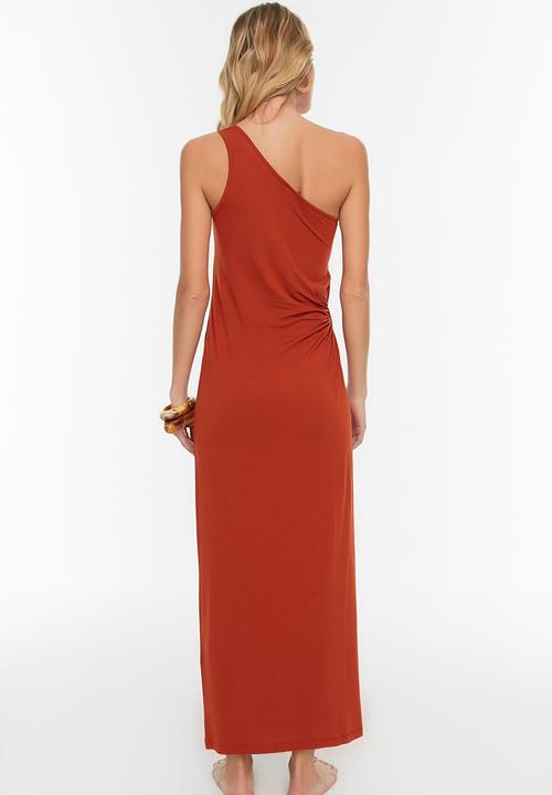 Trendyol - One shoulder knitted beach dress - brown