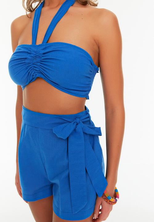 Trendyol - Halter neck detailed blouse-short set  - dark blue