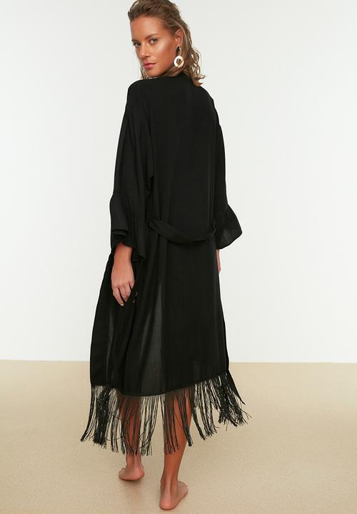Trendyol - Tassel detailed kimono kaftan - black