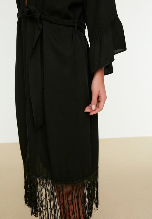 Trendyol - Tassel detailed kimono kaftan - black