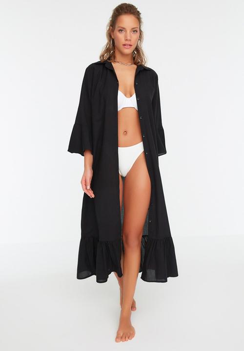 Trendyol - Ruffle detail kimono kaftan - black