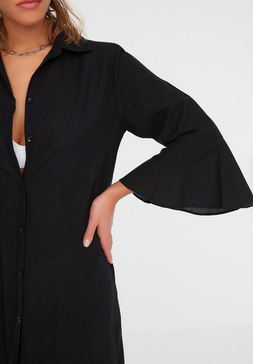 Trendyol - Ruffle detail kimono kaftan - black