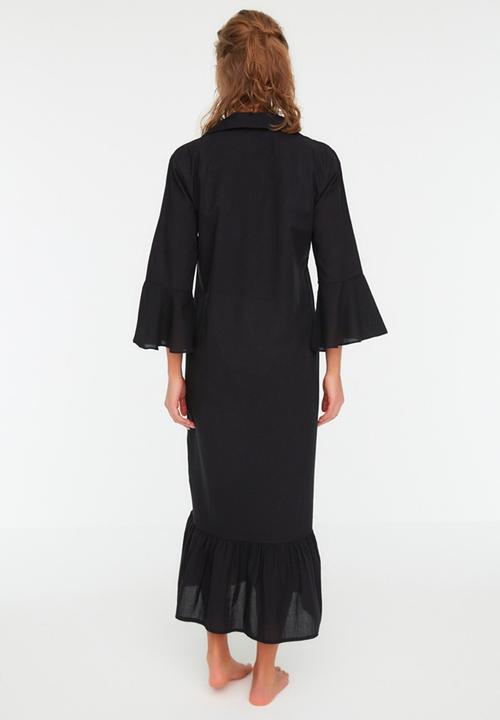 Trendyol - Ruffle detail kimono kaftan - black