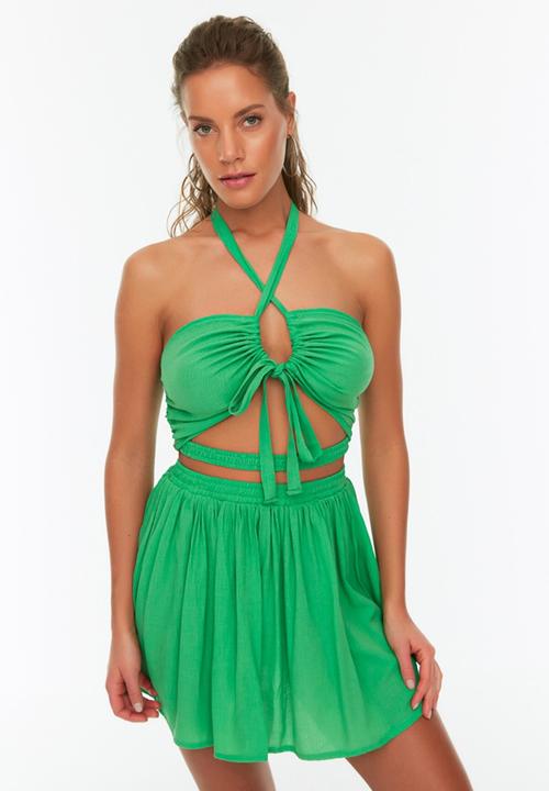 Trendyol - Tie detailed blouse-skirt set - green