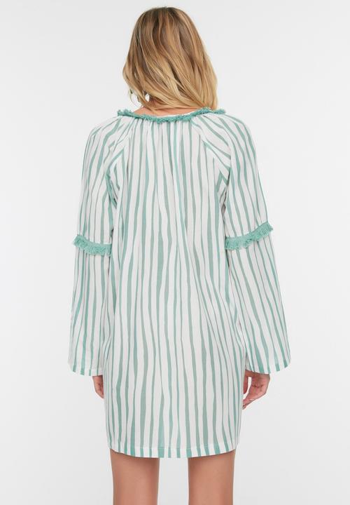 Trendyol - Striped cotton beach dress - green