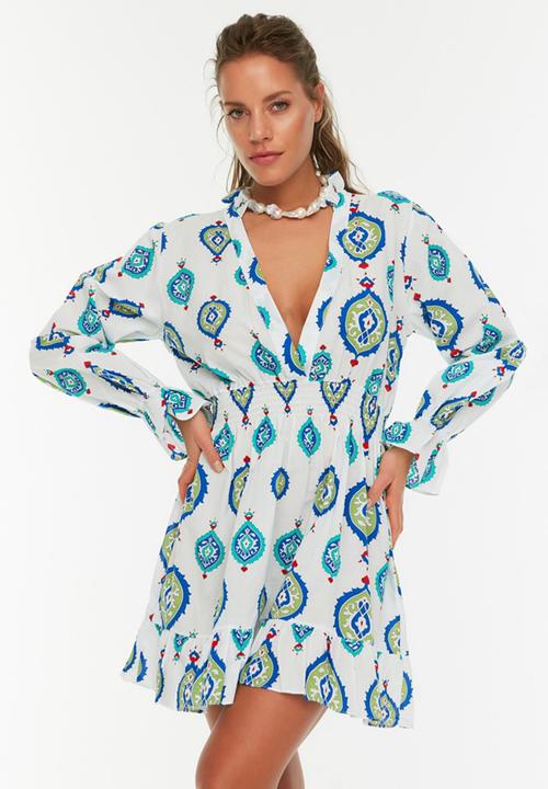 Trendyol - Ethnic patterned voile beach dress - white