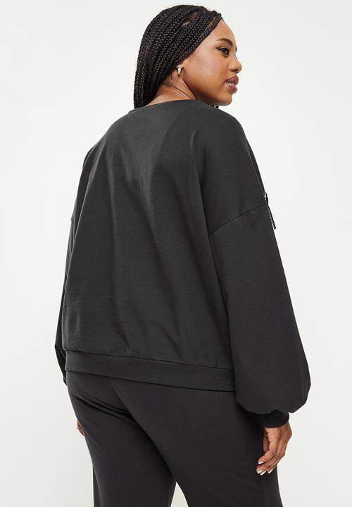 Me&B - Plus ballon sleeve sweatshirt - black