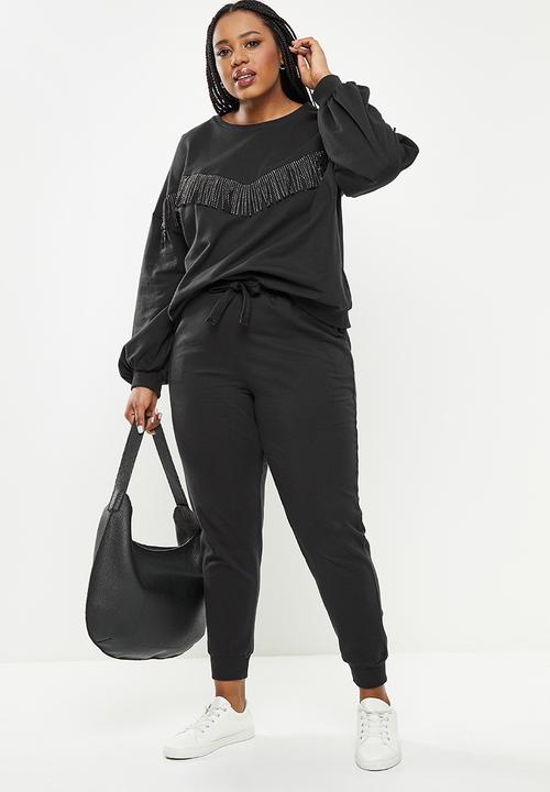 Me&B - Plus cotton fleece pants - black