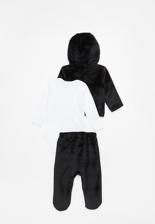 Pop Candy - Boys plush pram suit vest set - black & white