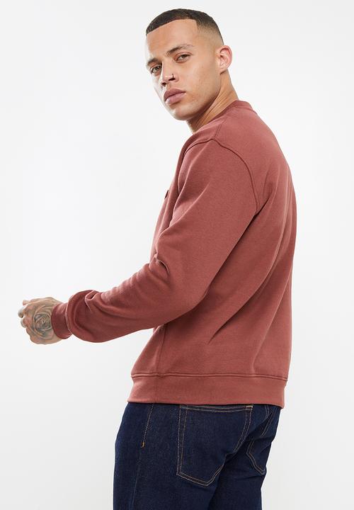 Jonathan D - Isaac brushed fleece crew neck sweatshirt- - burgundy