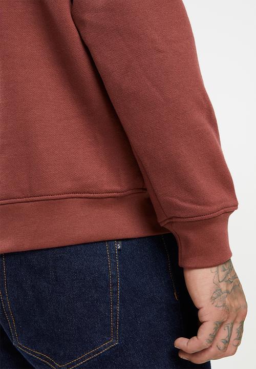 Jonathan D - Isaac brushed fleece crew neck sweatshirt- - burgundy