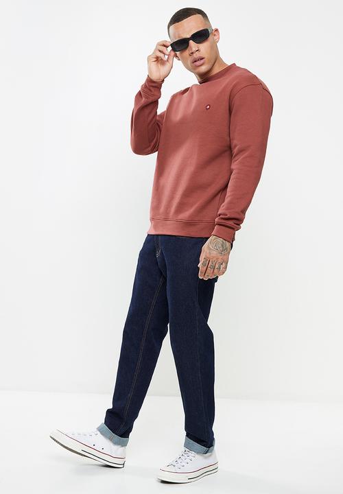 Jonathan D - Isaac brushed fleece crew neck sweatshirt- - burgundy