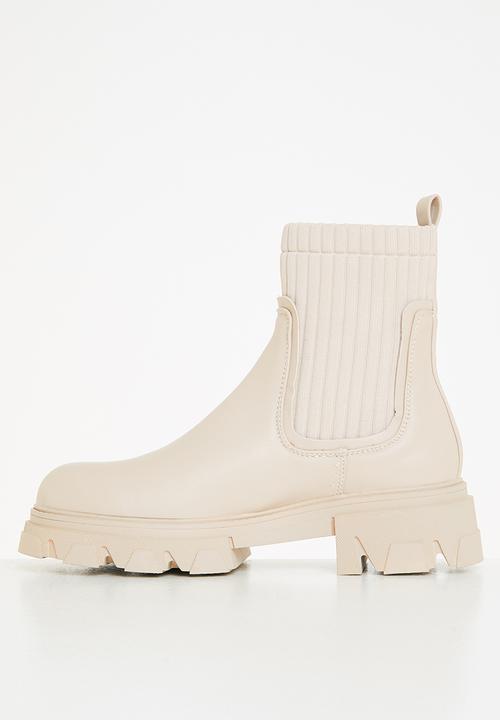 Missguided - Knitted panel chunky chelsea boot - cream