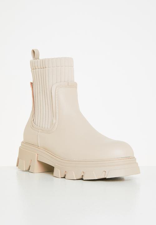 Missguided - Knitted panel chunky chelsea boot - cream