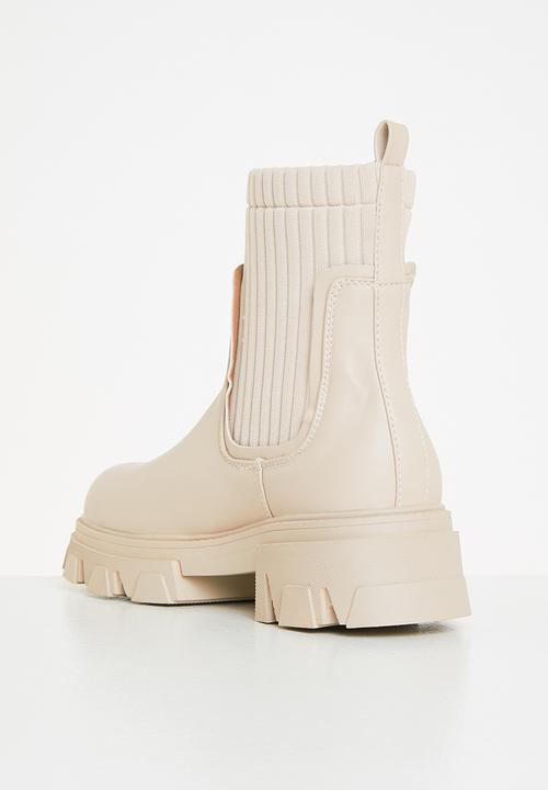 Missguided - Knitted panel chunky chelsea boot - cream