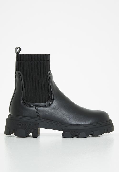 Missguided - Knitted panel chunky chelsea boot - black