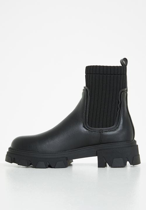 Missguided - Knitted panel chunky chelsea boot - black