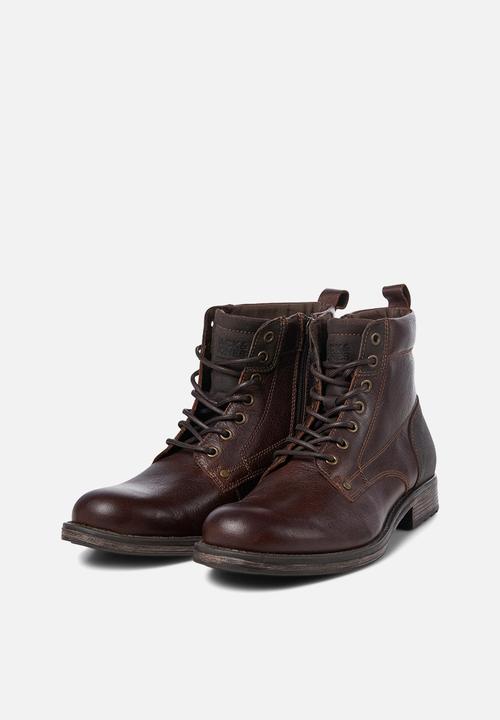 Jack & Jones - Woodford leather boot - brown stone