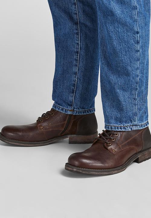 Jack & Jones - Woodford leather boot - brown stone